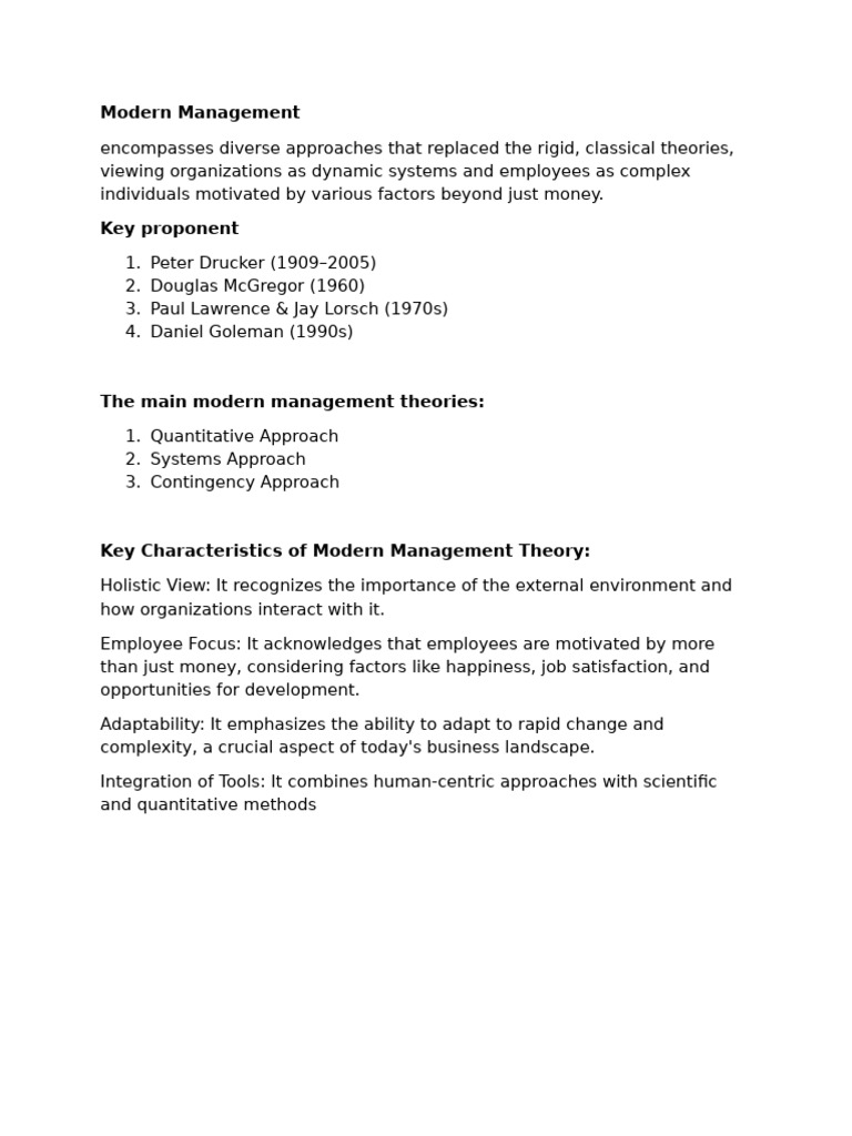Modern Management Theories Overview | PDF
