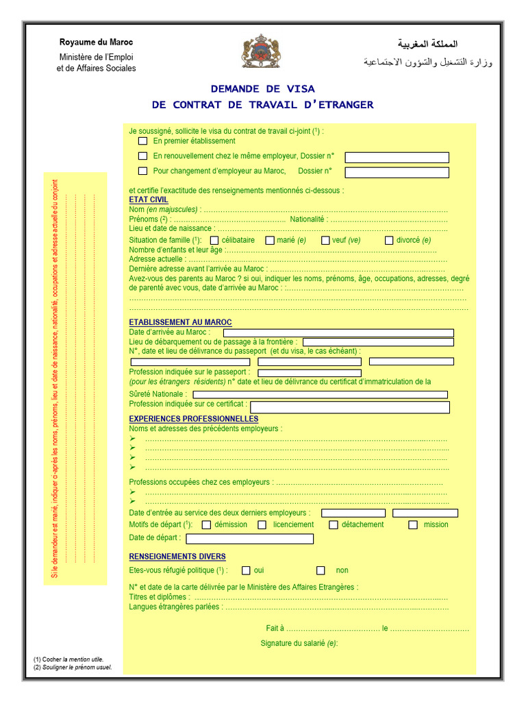 Demande de visa pour contrat de travail | PDF | Visa (Document)