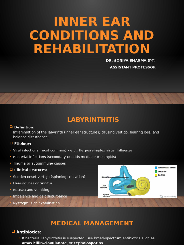 Inner Ear Conditions and Rehabilitation Guide | PDF | Vertigo | Allergy
