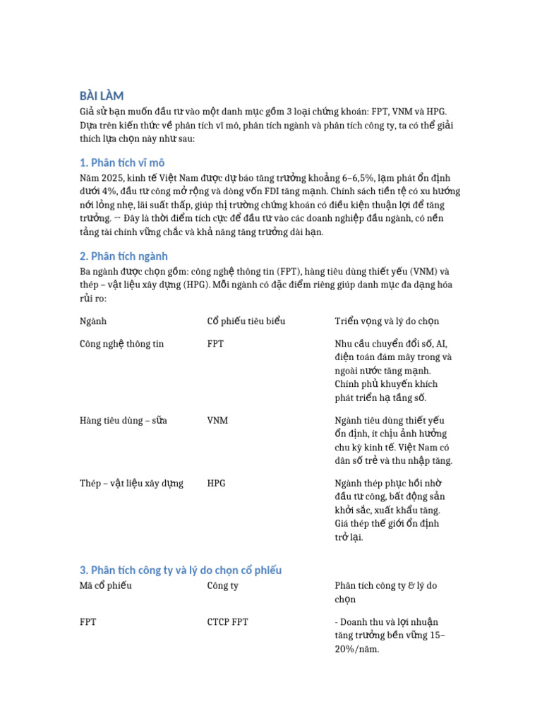 Bai Lam Dau Tu FPT VNM HPG | PDF