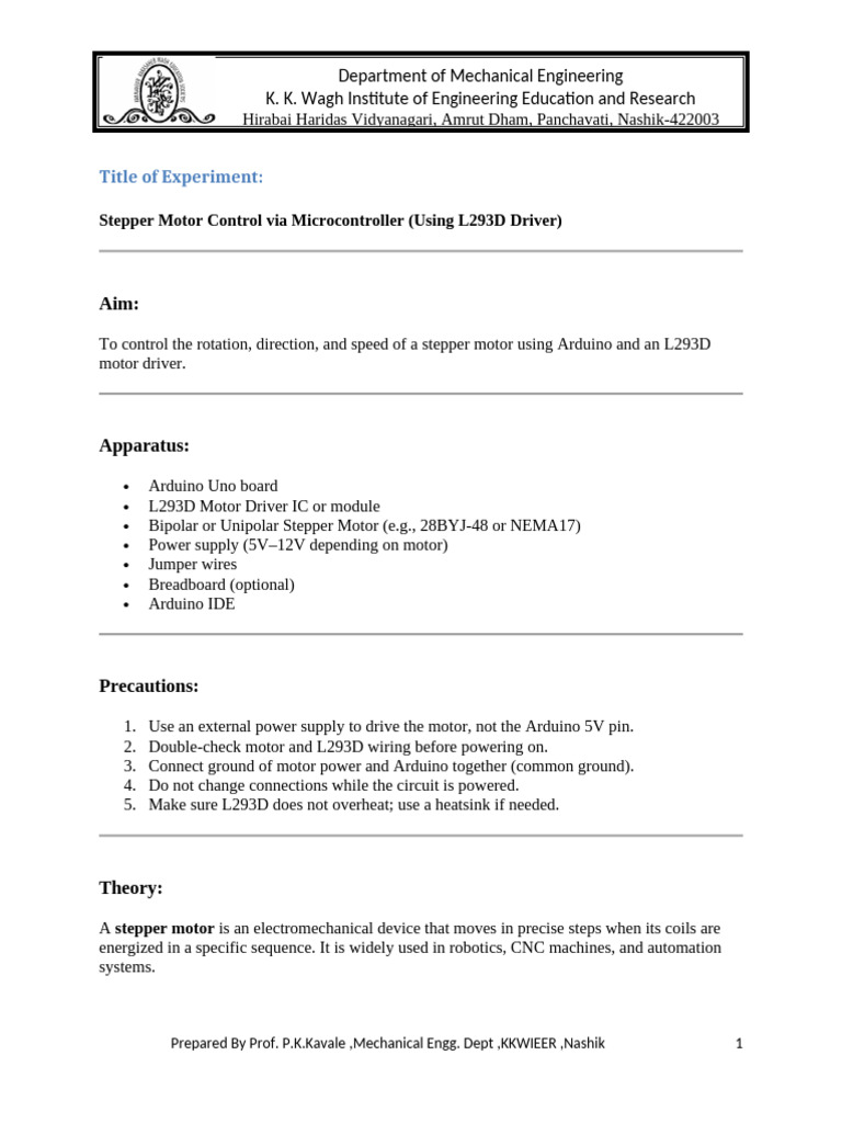 Expt Stepper Motor Control Via Microcontroller | PDF | Arduino ...