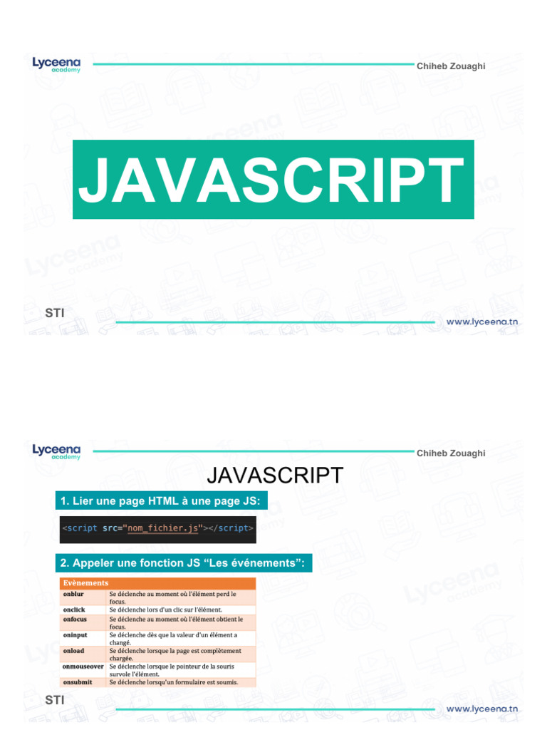 Événements et fonctions en JavaScript | PDF | Html | Génie logiciel