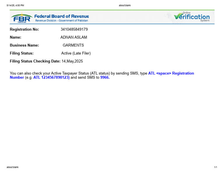 Active Taxpayer Status for Adnan Aslam | PDF