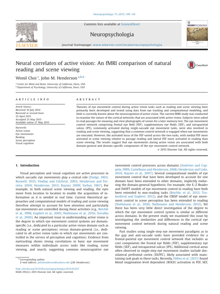 Neural Correlates of Active Vision fMRI | PDF | Frontal Lobe ...
