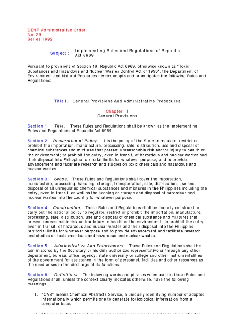 Implementing Rules for RA 6969 | PDF | Confidentiality | Hazardous Waste