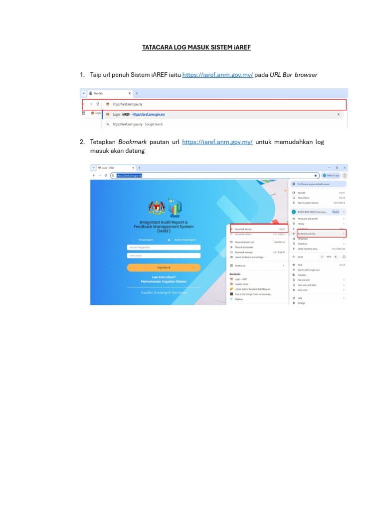 Tatacara Log Masuk Sistem Iaref | PDF
