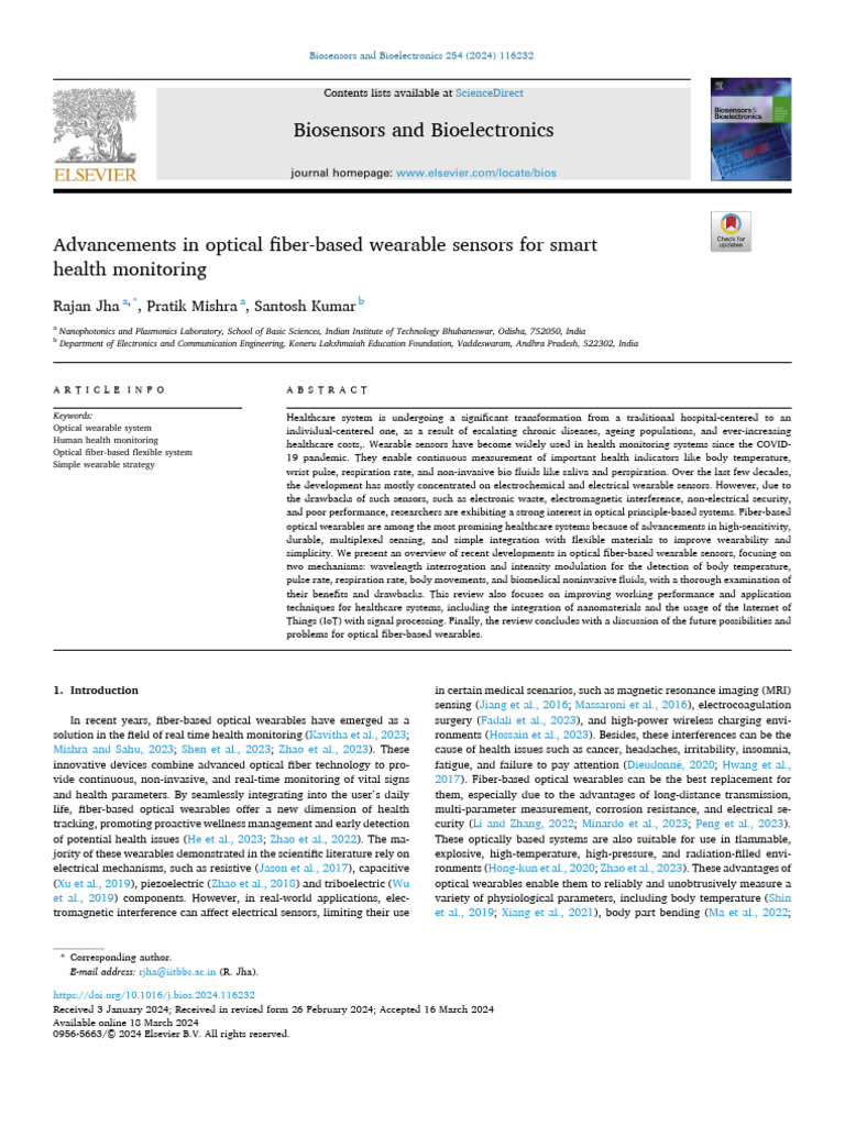 Advancements in Optical Fiber-Based Wearable Sensors For Smart Health ...