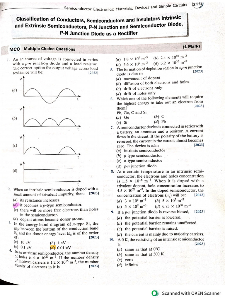 PYQ Semiconductors 2014-2024 | PDF