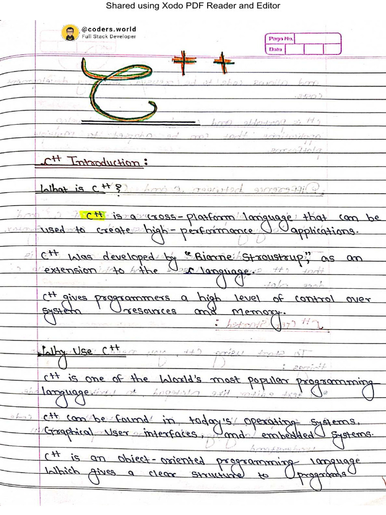C++ Handwritten Notes | PDF