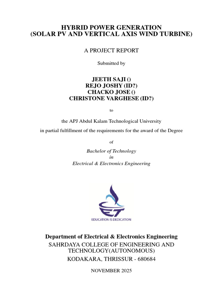 Hybrid Solar and Wind Power Project Report | PDF | Photovoltaic System ...