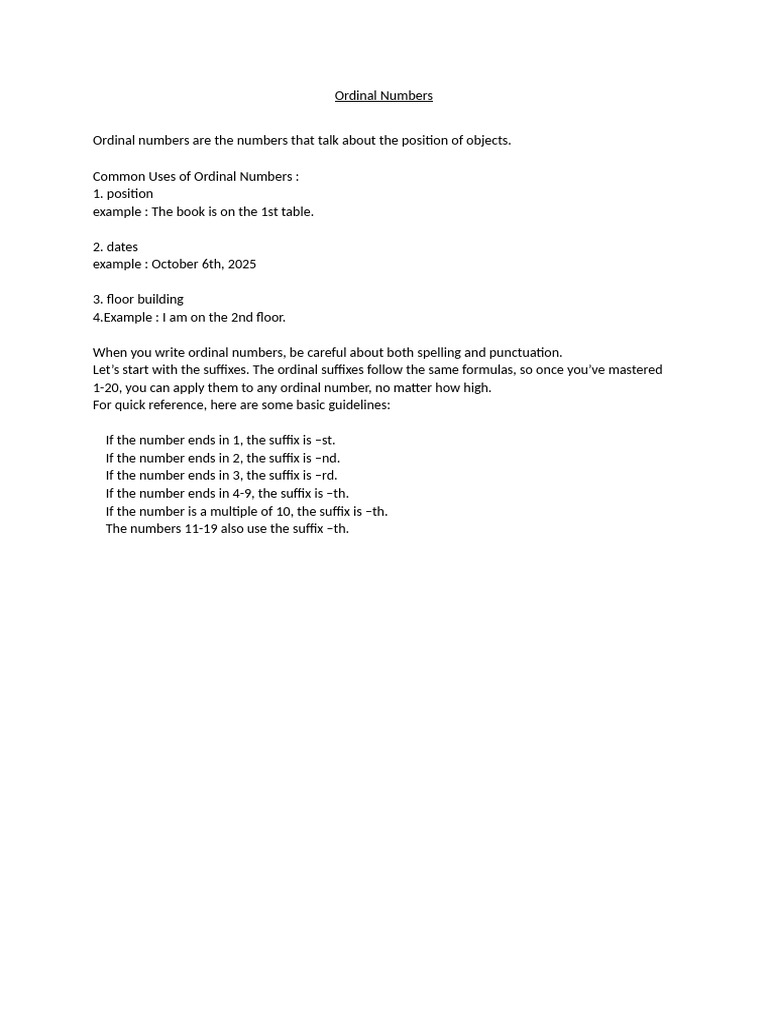 Understanding Ordinal Numbers and Usage | PDF