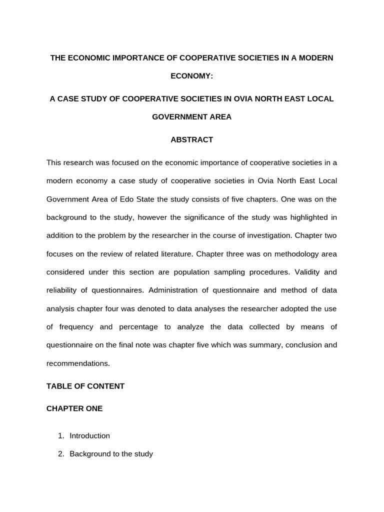Economic Role of Cooperatives in Edo | PDF | Cooperative | Methodology