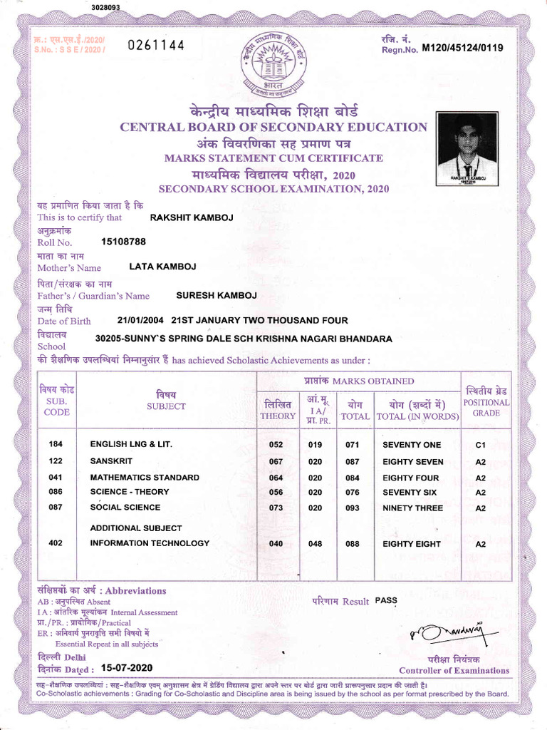 Rakshit 10th Marksheet SSC | PDF
