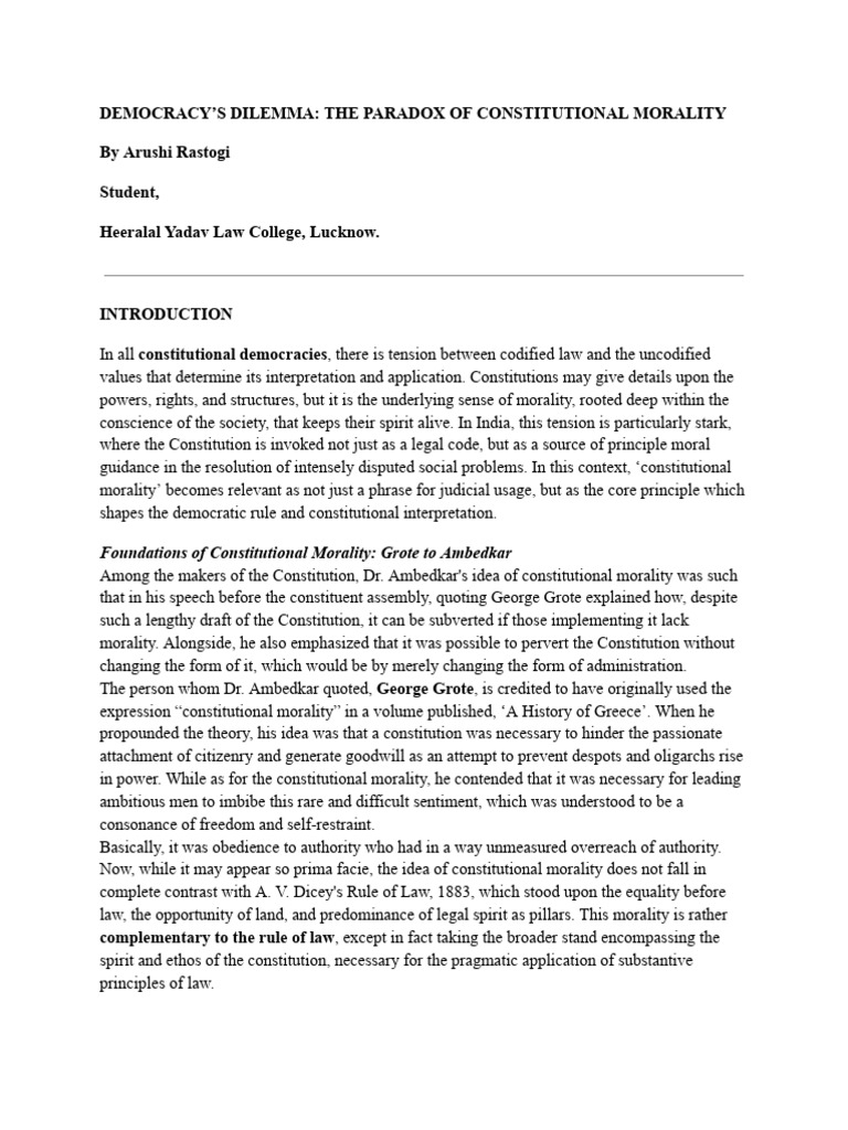 Democracy's Dilemma - The Paradox of Constitutional Morality | PDF ...