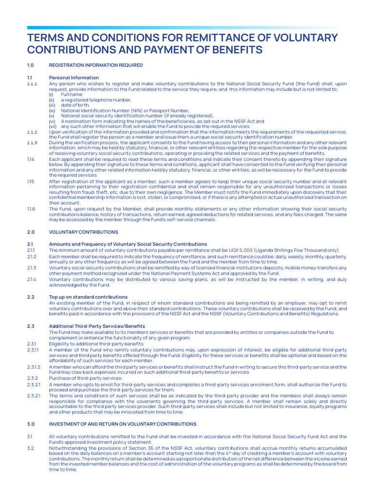 NSSF Voluntary Contributions Terms | PDF | Identity Document | Remittance