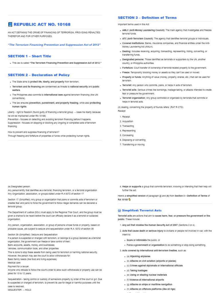 RA 10168 - REVIEWER | PDF | Terrorism Financing | Money Laundering