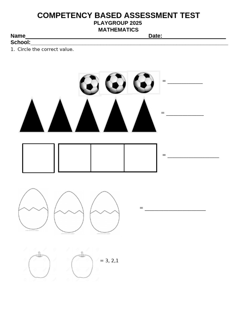 Playgroup 2025 Math Assessment Test | PDF