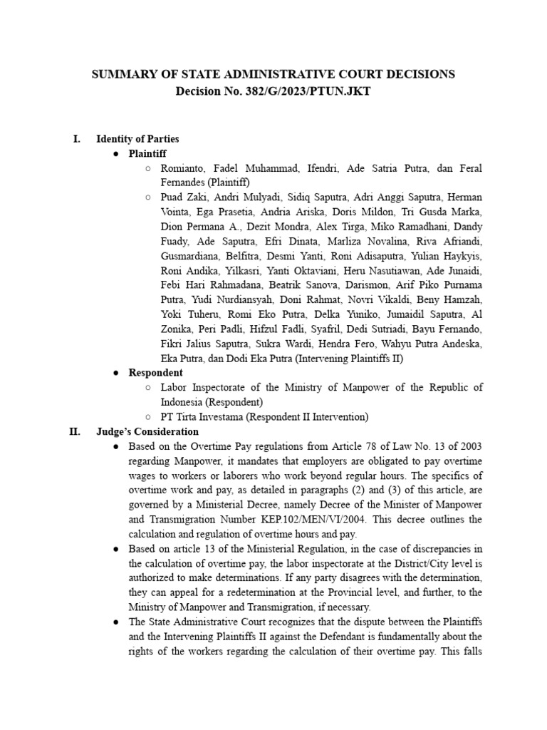 Overtime Pay Dispute Court Ruling Summary | PDF | Supreme Courts ...