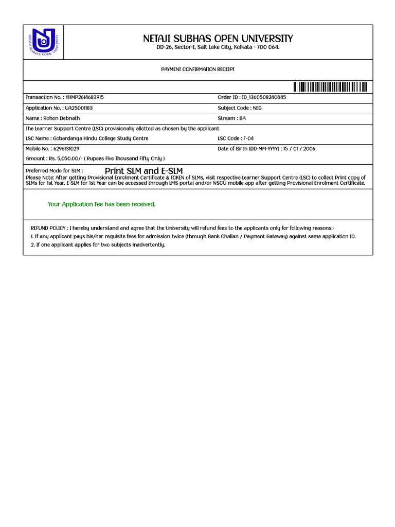 Print Payment Status | PDF - Payment Current Status As Of Today