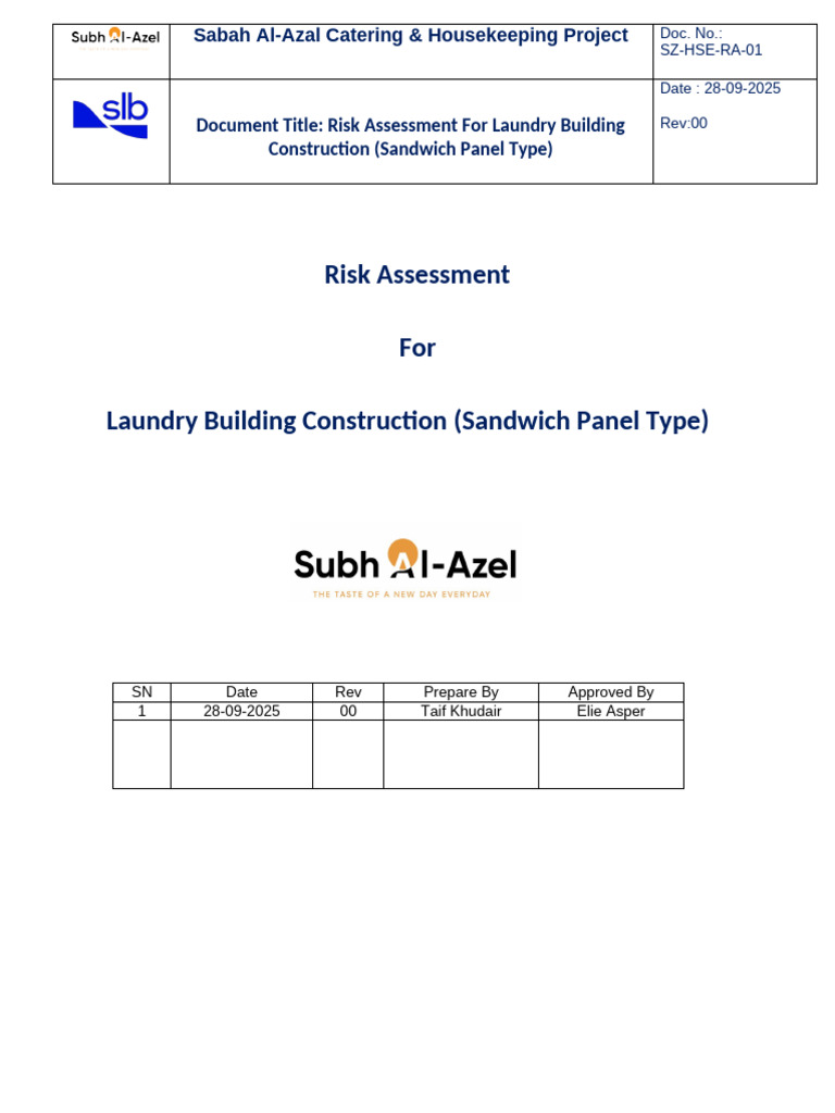 Risk Assessment For Laundry Building Construction (Sandwich Panel Type ...