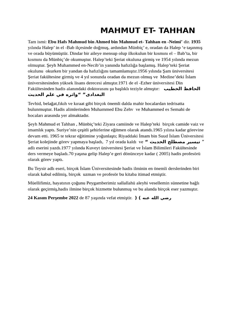 Mahmut Et Tahhan | PDF