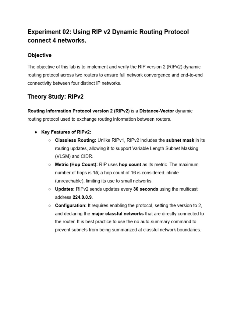 Configuring RIP v2 for Network Connectivity | PDF | Computer Network ...