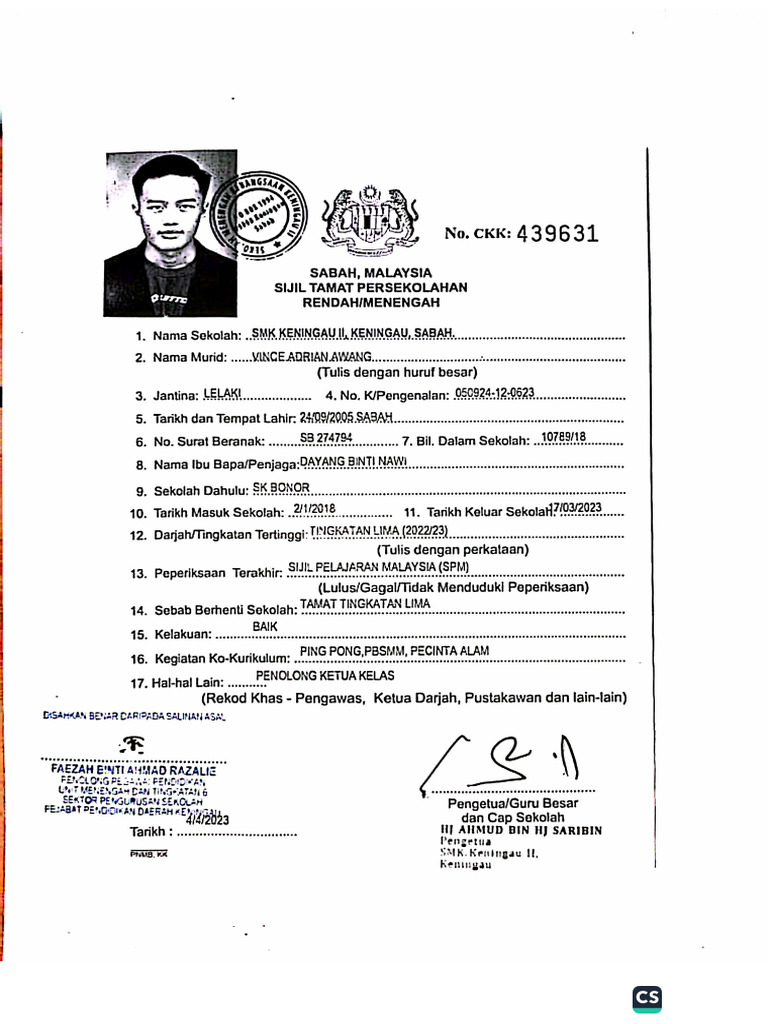 Sijil Tamat Sekolah SPM | PDF