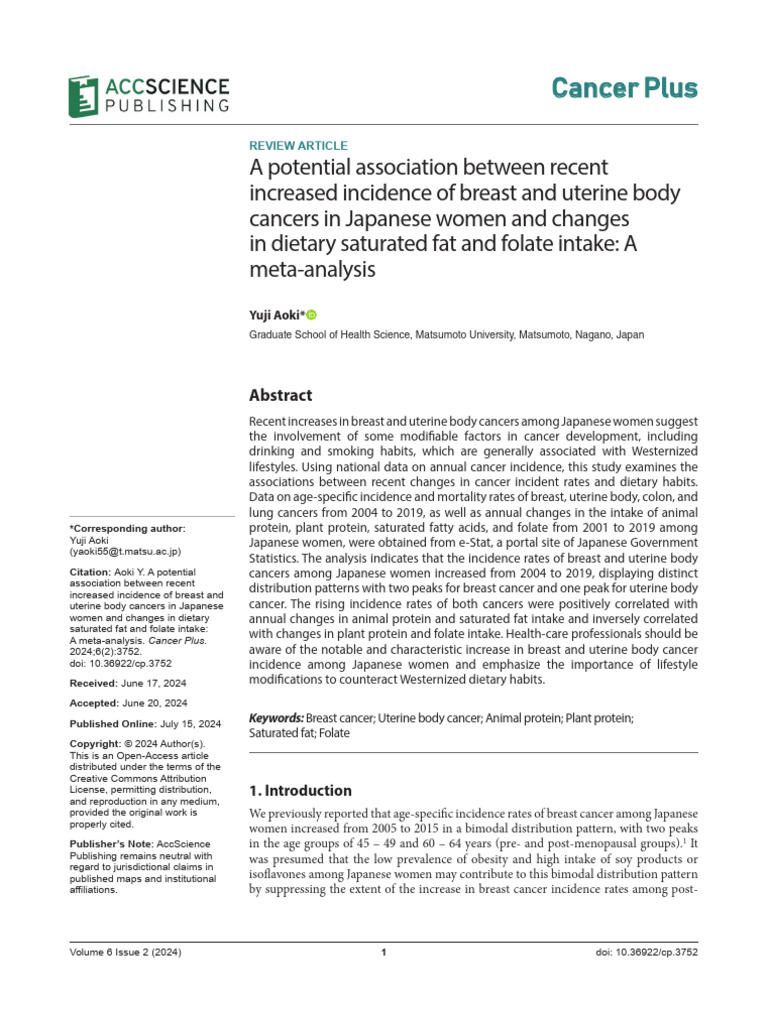 Breast and Uterine Cancer Trends in Japan | PDF | Cancer | Fat
