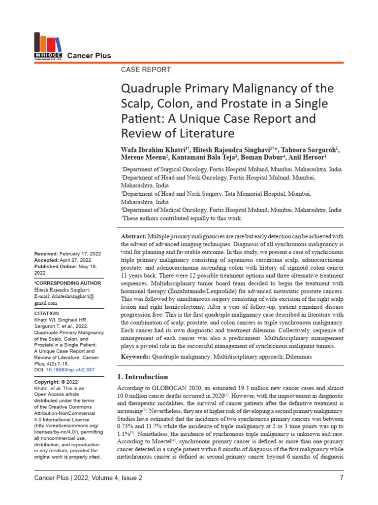 Quadruple Primary Malignancy of The Scalp, Colon, and Prostate in A ...