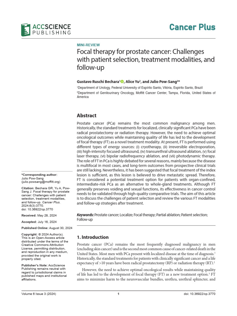Focal Therapy for Prostate Cancer Challenges | PDF | Cancer | Urology