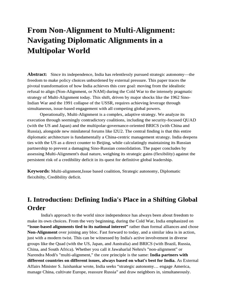 India's Shift to Multi-Alignment Strategy | PDF | Non Aligned Movement ...