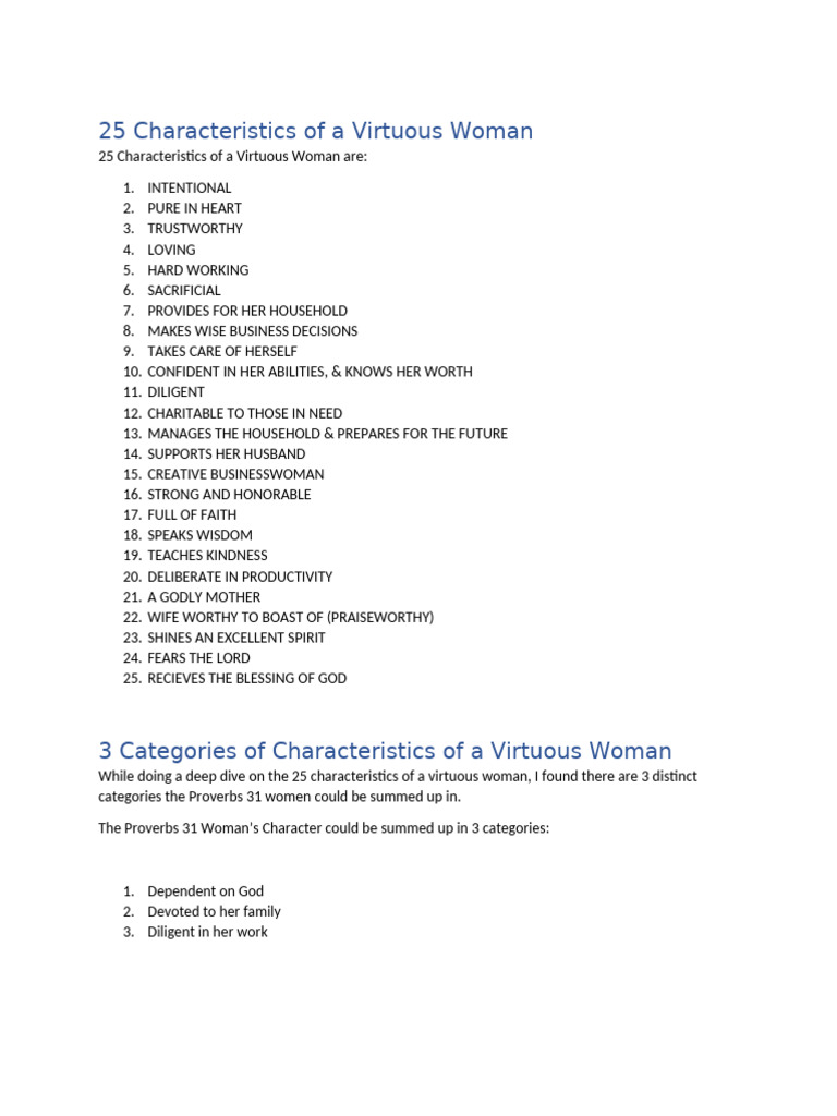 25 Traits of a Virtuous Woman | PDF | Book Of Proverbs | Virtue