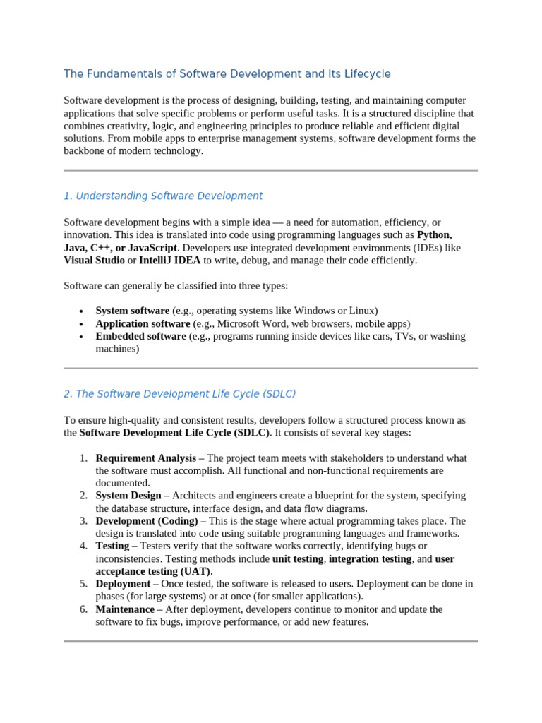 The Fundamentals of Software Development and Its Lifecycle | PDF ...