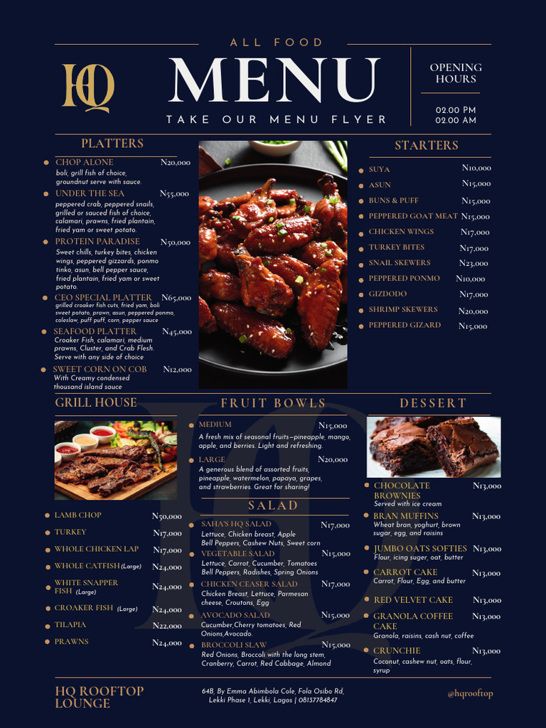 HQ Rooftop Lounge Menu Overview | PDF | Martini (Cocktail) | Foods