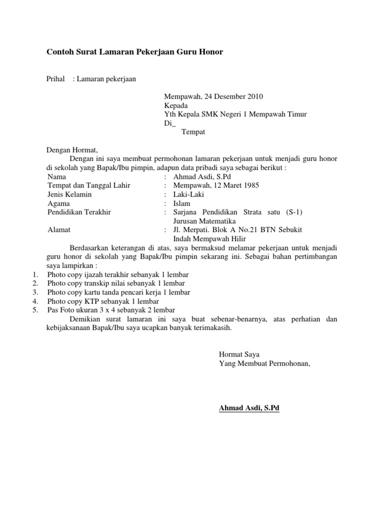 Download 84+ Contoh Surat Surat Lamaran Kerja Untuk Guru Sd Gratis Terbaru