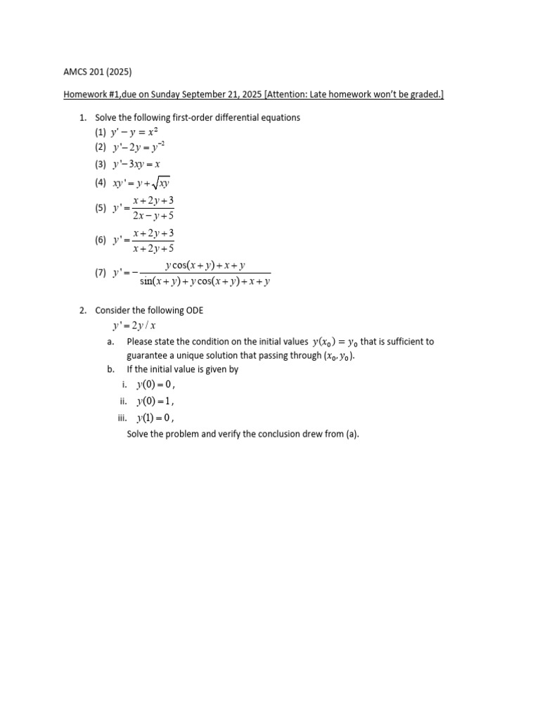 Differential Equations Homework 1 | PDF