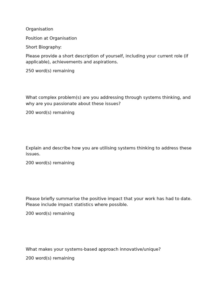Systems Thinking Application for OYW 2025 | PDF