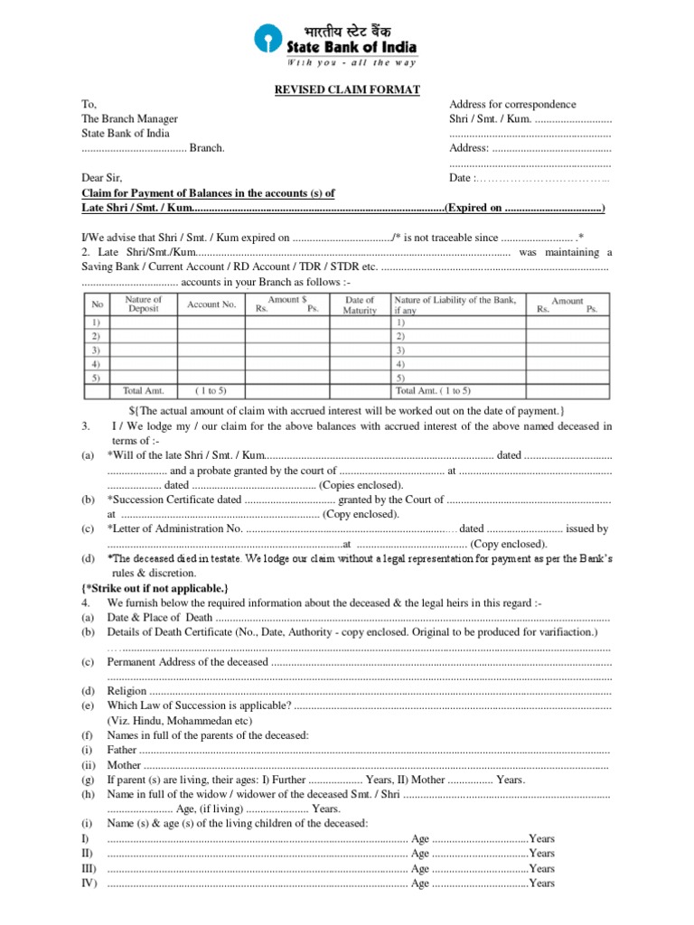 Revised Claim Format SBI Signature Justice