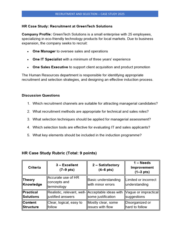 GreenTech Recruitment Case Study 2025 | PDF