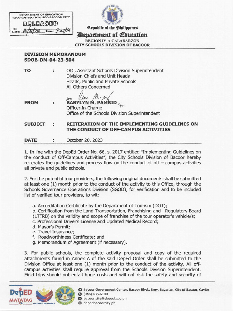 SDOB-DM-04!23!504 Reiteration of the Implementing Guidelines on the ...