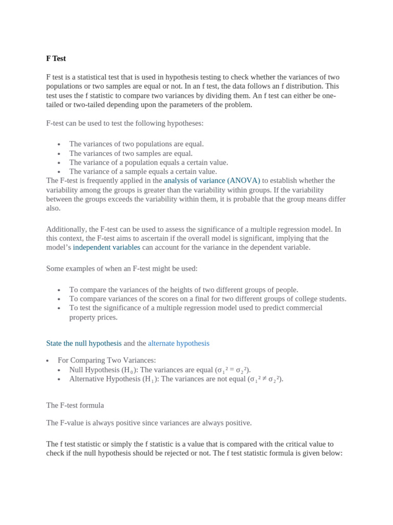 F Test | PDF | F Test | Evaluation Methods