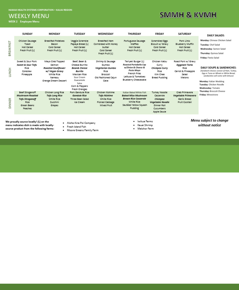 MenuWeek 2 - Employees Menu | PDF | Salad | Sausage