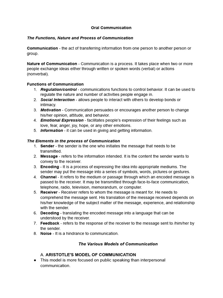 Oral Communication Reviewer | PDF | Communication | Nonverbal Communication