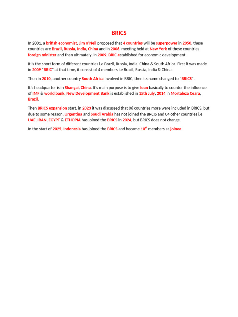 Overview of BRICS Membership and History | PDF