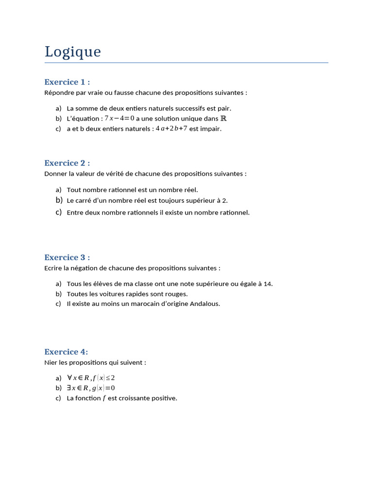 Exercices de logique mathématique | PDF | Logique mathématique | Objets ...