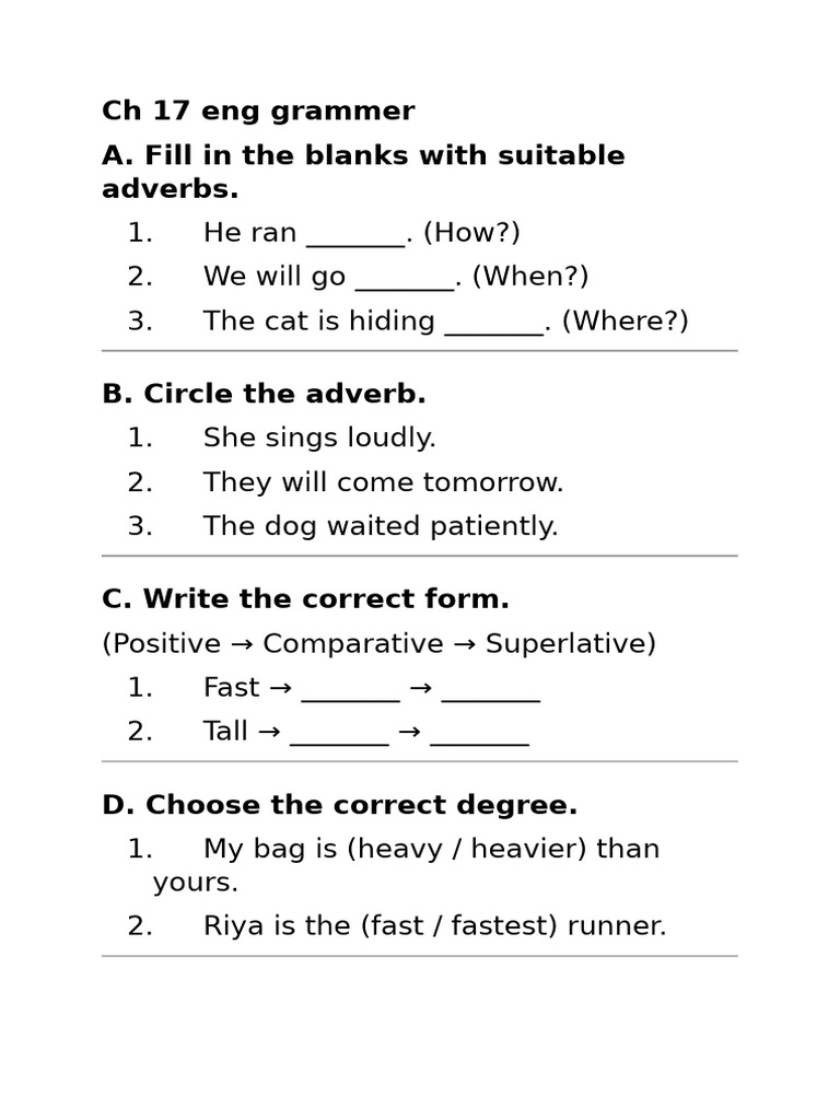 Adverb Exercises and Comparatives Guide | PDF