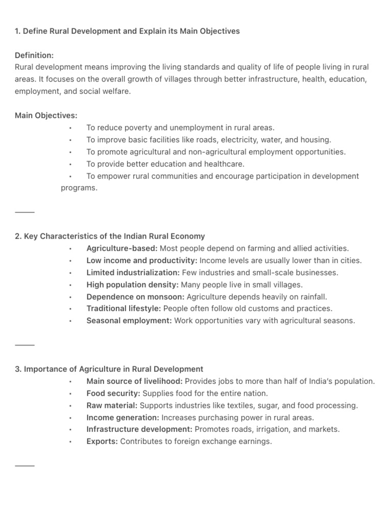Define Rural Development and Explain Its Main Objectives | PDF | Economies