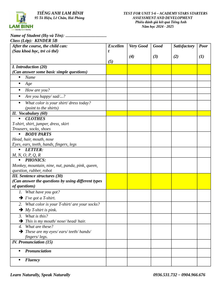 Assessment U56 Kinder 5B | PDF