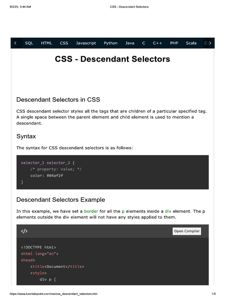Css Descendent Selector | PDF