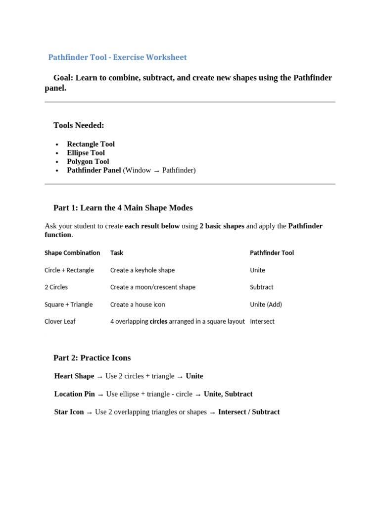Pathfinder Tool Exercise Worksheet | PDF